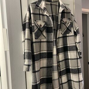 Black and White Plaid Long Coat
